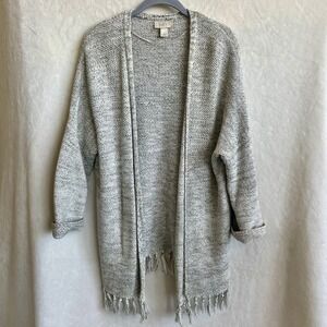 Loft Outlet Cream Sage Knit Fringe 3/4 Sleeve Cardigan Sweater Size Medium